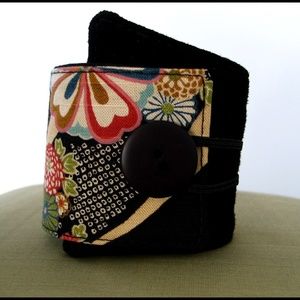 Suede Cuff Bracelet with Japanese fabric design